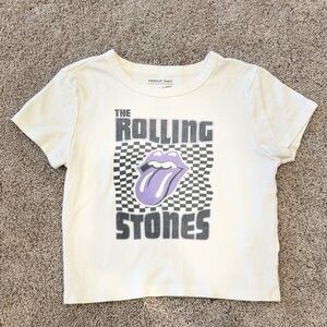 American Eagle Outfitters White Crop Top with Purple Graphic